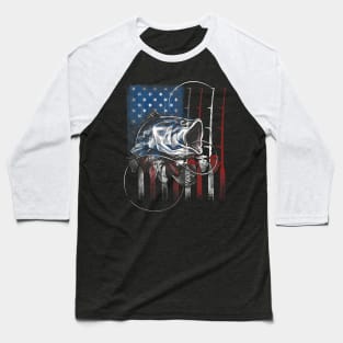 Fishing American Flag  USA Bass Fisherman Baseball T-Shirt